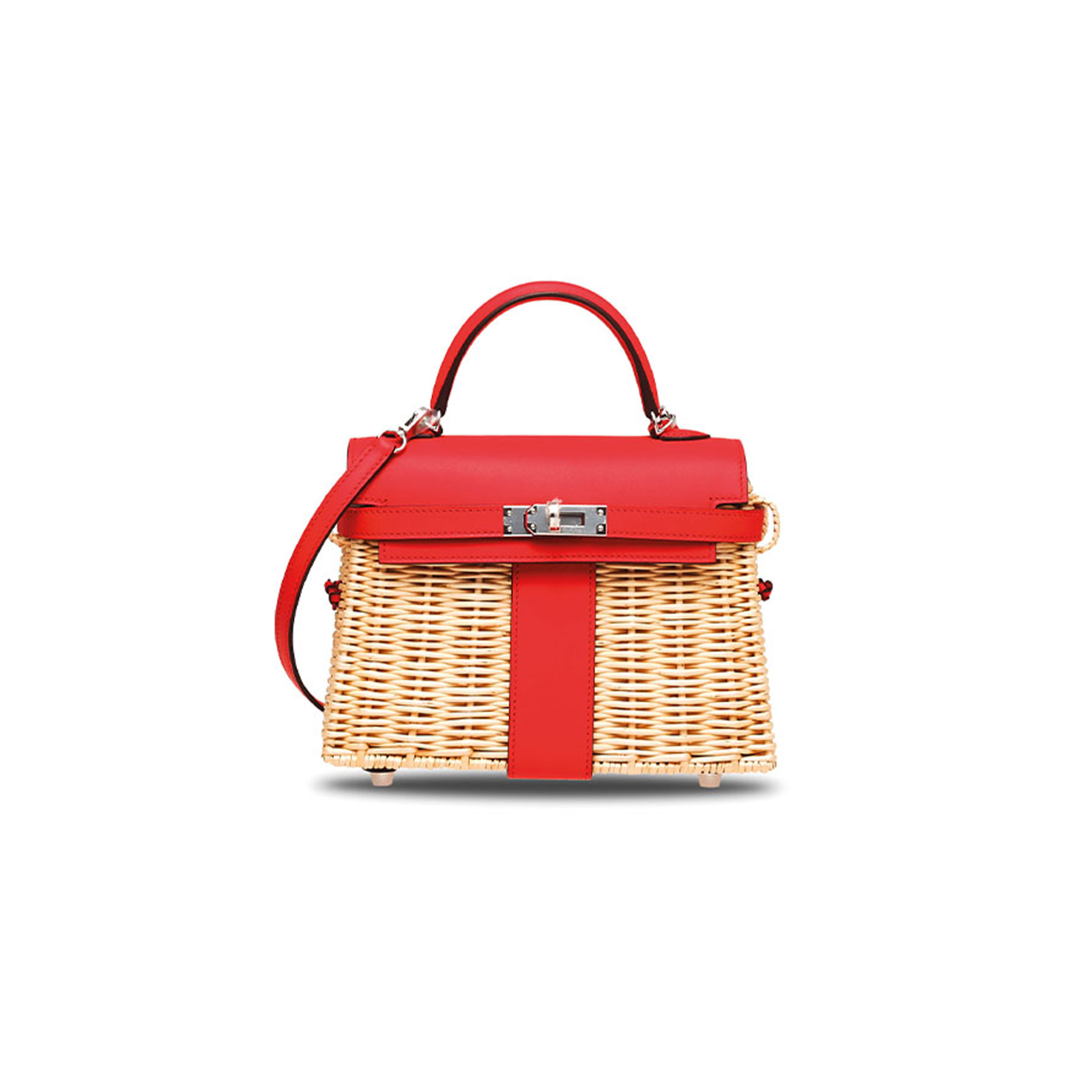H**mes master rouge de coeur swift leather & osier mini picnic kelly 20 with palladium hardware (20*14*8cm)